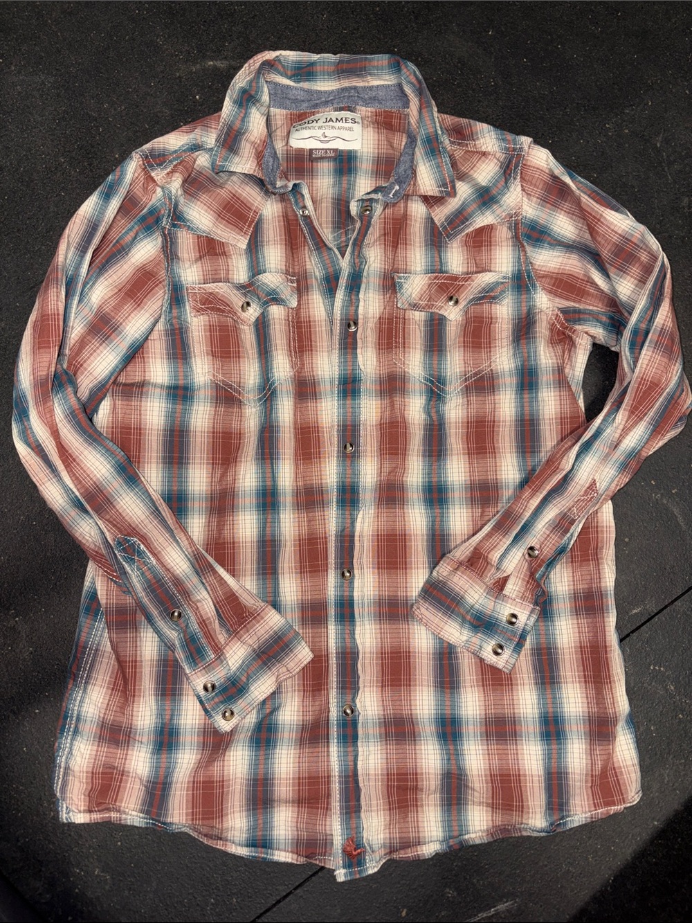 Cody Plaid Snap Button-Down Shirt -Maroon & Blue